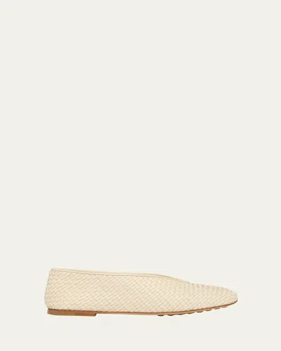 Bottega Veneta Leather Rosa Ballerinas With Flat Sole And Woven Texture In Gold