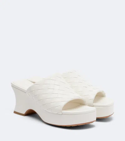 Bottega Veneta Rosita Intrecciato Leather Wedge Mules In White