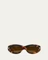 Bottega Veneta Round Acetate Sunglasses In Shiny Macro Squared Spotted Havana
