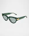 Bottega Veneta Bv1035s-008 Green-green-green In Solid Dark Green Crystal
