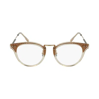 Pre-owned Bottega Veneta Round-frame Acetate Optical Frames 'nude Gold Transparent' | Multi-color | Women's Si