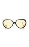 Bottega Veneta Round-frame Acetate Sunglasses In Yellow