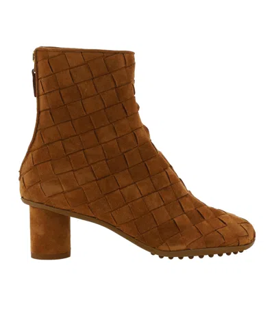Bottega Veneta Woven Suede Booties With Back Zip 7cm In Brown