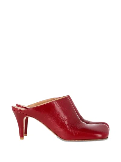 Pre-owned Bottega Veneta Round-toe Leather Mules In Red