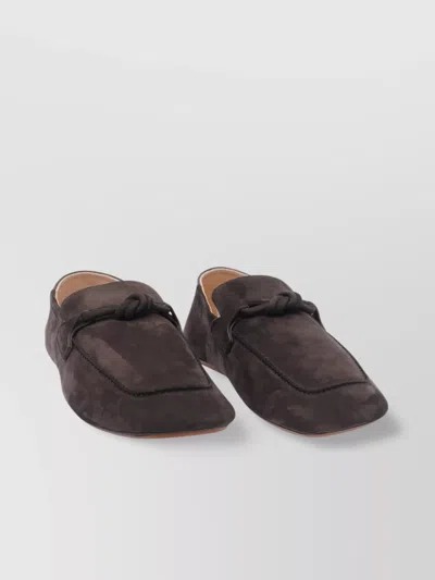 Bottega Veneta Round Toe Suede Loafers With Knot Detail In Black