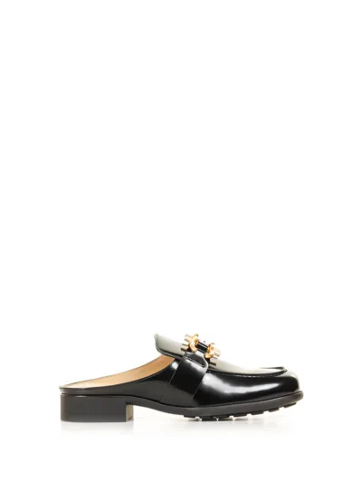Bottega Veneta Rounded Toe Black Mules With Decorative Element