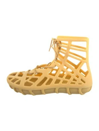 Pre-owned Bottega Veneta Rubber Cutout Accent Boots In Yellow