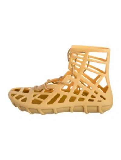 Pre-owned Bottega Veneta Rubber Cutout Accent Gladiator Sandals In Yellow