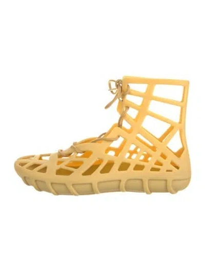 Pre-owned Bottega Veneta Rubber Cutout Accent Sandals In Yellow