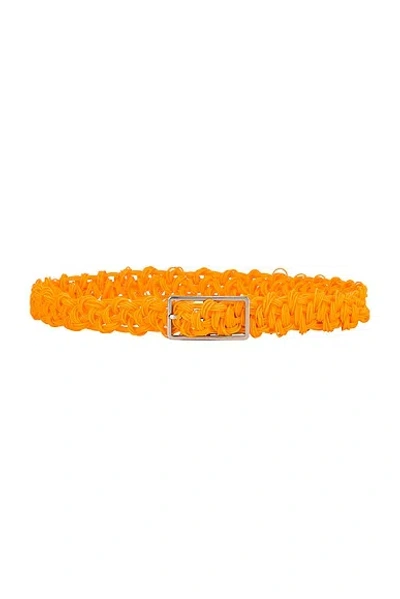 Bottega Veneta Leather-trimmed Crocheted Rubber Belt In Tangerine & Silver