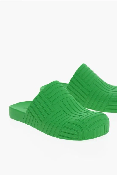 Pre-owned Bottega Veneta Rubber Jute Mule Shoess With Embossed Detail Shoes In Green