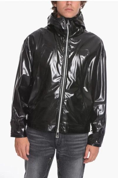 Bottega Veneta Rubberized-woven Windbreaker With Removable Lining In Black