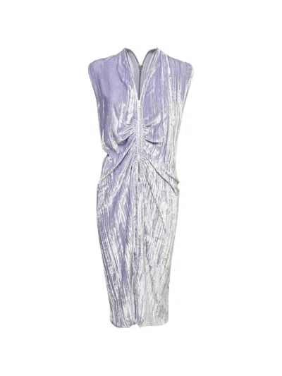 Pre-owned Bottega Veneta Ruched V-neck Midi Dress In Purple