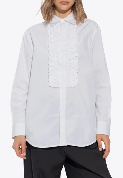 Bottega Veneta Ruffled Yoke Long-sleeved Formal Shirt In White