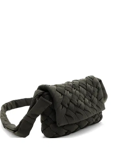Pre-owned Bottega Veneta Rumple Intrecciato Nyl Small Shoulder Bag In Green