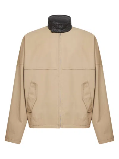 Bottega Veneta Lightweight Cotton Jacket With Braided Leather Details In Brown