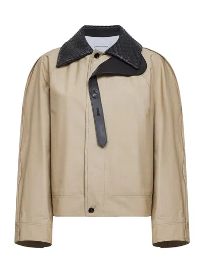Bottega Veneta Sahara Cotton Jacket With Leather Collar In Brown