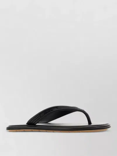 Bottega Veneta Sampieri Thong Sandals Flat Sole Rubber In Black