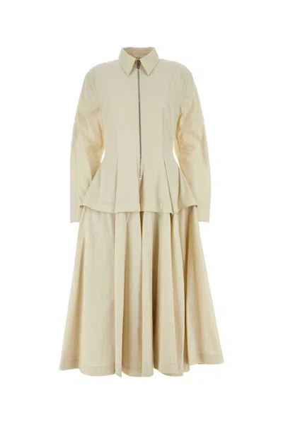 Bottega Veneta Sand Cotton Blend Shirt Dress In Beige O Tan