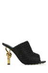 Bottega Veneta Leather Woven Mules With Metal Knot Heel In Black