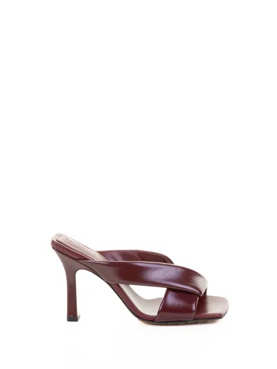 Bottega Veneta Leather Cross Strap Square Toe Mules In Brown