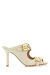 Bottega Veneta Ivory Leather Stretch Buckle Flat Sandals With 3.5 Inch Heel In White