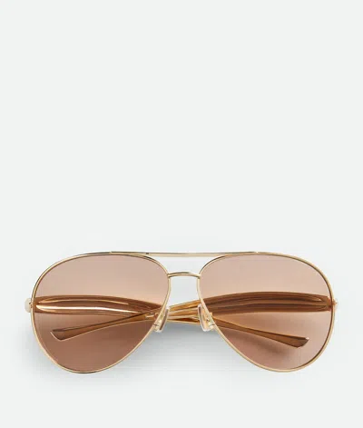 Bottega Veneta Sardine Aviator Sunglasses In Gold