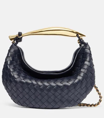 Bottega Veneta Sardine Chain Intrecciato Leather Shoulder Bag In Blue