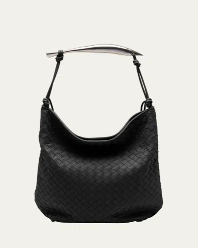 Bottega Veneta Sardine Large Intrecciato Leather Hobo Bag In Black