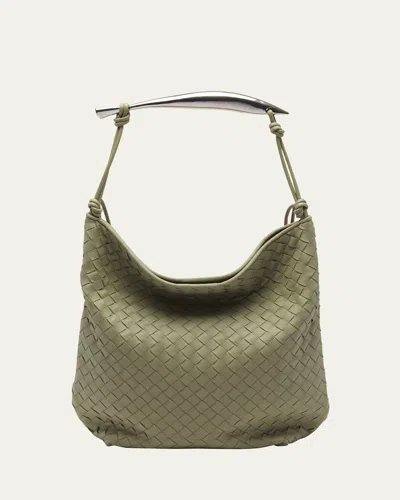 Bottega Veneta Sardine Large Intrecciato Leather Hobo Bag In Travertine