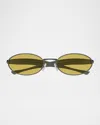 Bottega Veneta Ssense Exclusive Gunmetal Sardine Oval Sunglasses In Ruthenium