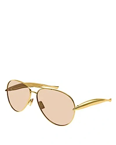 Bottega Veneta Curved Metal Aviator Sunglasses In Gold/orange Solid