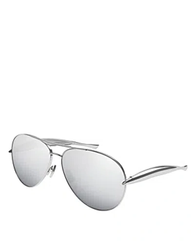 Bottega Veneta Sardine Pilot Metal Sunglasses, 64mm In Silver/silver Mirrored Solid