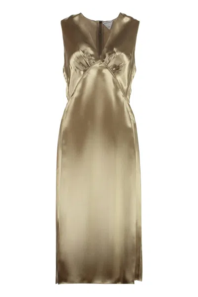 Bottega Veneta Fluid Satin Midi Dress In Sesame