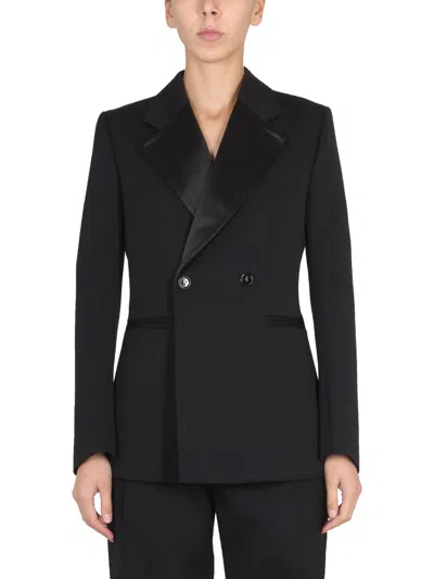 Bottega Veneta Satin Lapel Wool Blazer In Black