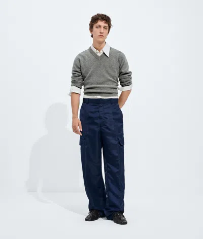 Bottega Veneta Satin Nylon Cargo Trousers In Navy