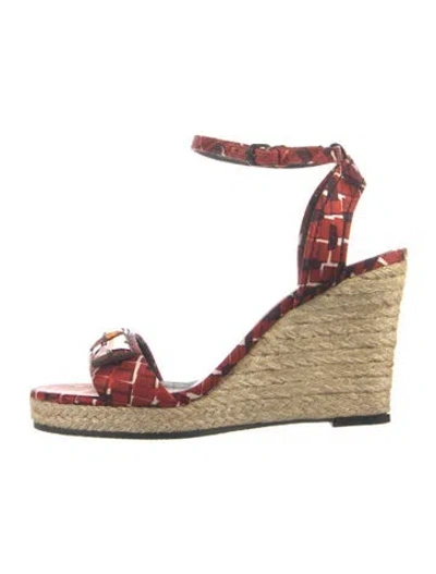 Pre-owned Bottega Veneta Satin Printed Espadrilles In Red
