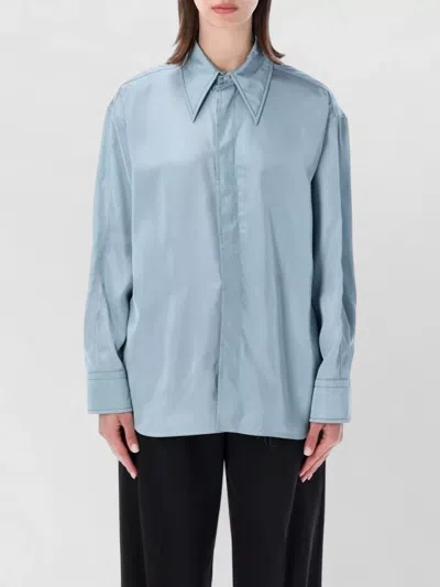 Bottega Veneta Satin Shirt Jacket Long Sleeves Collar In Blue