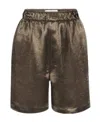 Bottega Veneta Satin Slouch Shorts In Green