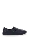 Bottega Veneta Sawyer Blue Slip-on Sneakers With Logo Detail And Intreccio Motif In Leather Man In Black