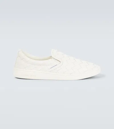 Bottega Veneta White Slip-on Sneakers With Intreccio Motif In Leather Man