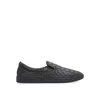 Bottega Veneta Leather Slip-on Sneakers With Intrecciato Motif In Black