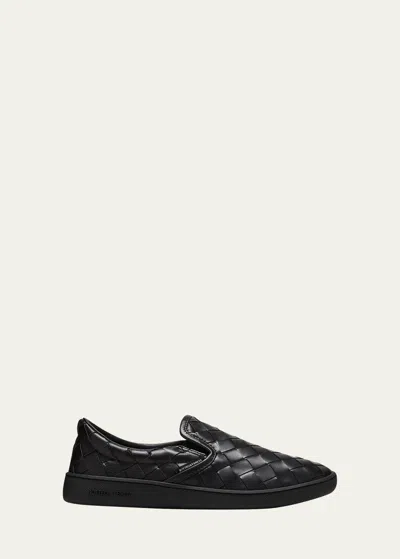 BOTTEGA VENETA SAWYER WOVEN LEATHER SLIP-ON SNEAKERS