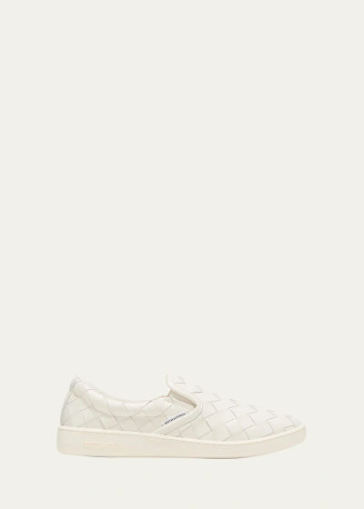 Bottega Veneta Sawyer Woven Leather Slip-on Sneakers In White