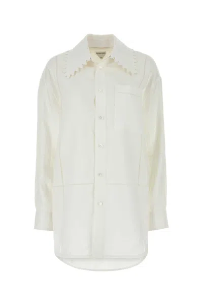 Bottega Veneta Scalloped Collar Linen Shirt In White