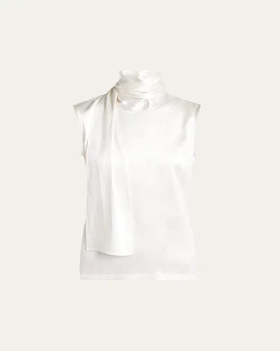 Bottega Veneta Scarf-neck Satin Sleeveless Top In White