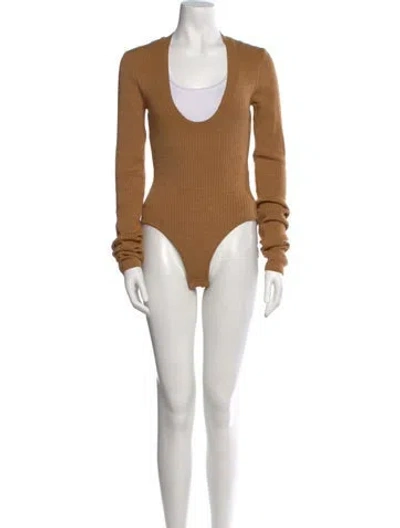 Pre-owned Bottega Veneta Scoop Neck Long Sleeve Bodysuit W/ Tags In Brown