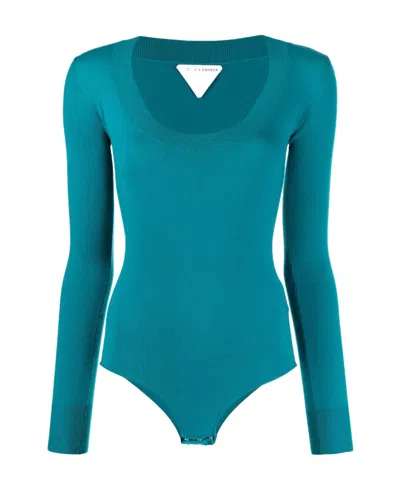 Bottega Veneta Scoop-neck Long-sleeved Bodysuit In Blue