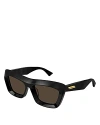 Bottega Veneta Beveled Acetate Rectangle Sunglasses In Black/brown Solid