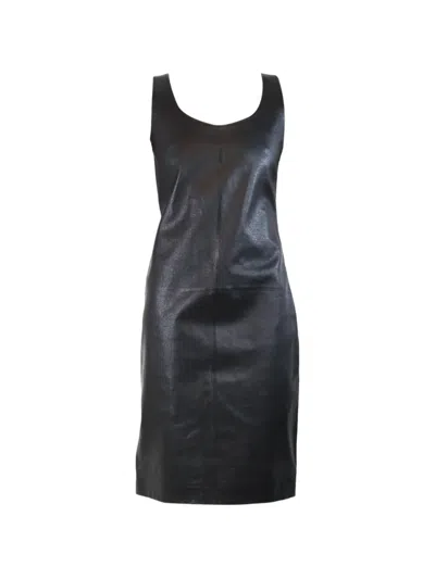 Pre-owned Bottega Veneta Scoop-neck Leather Mini Dress In Black